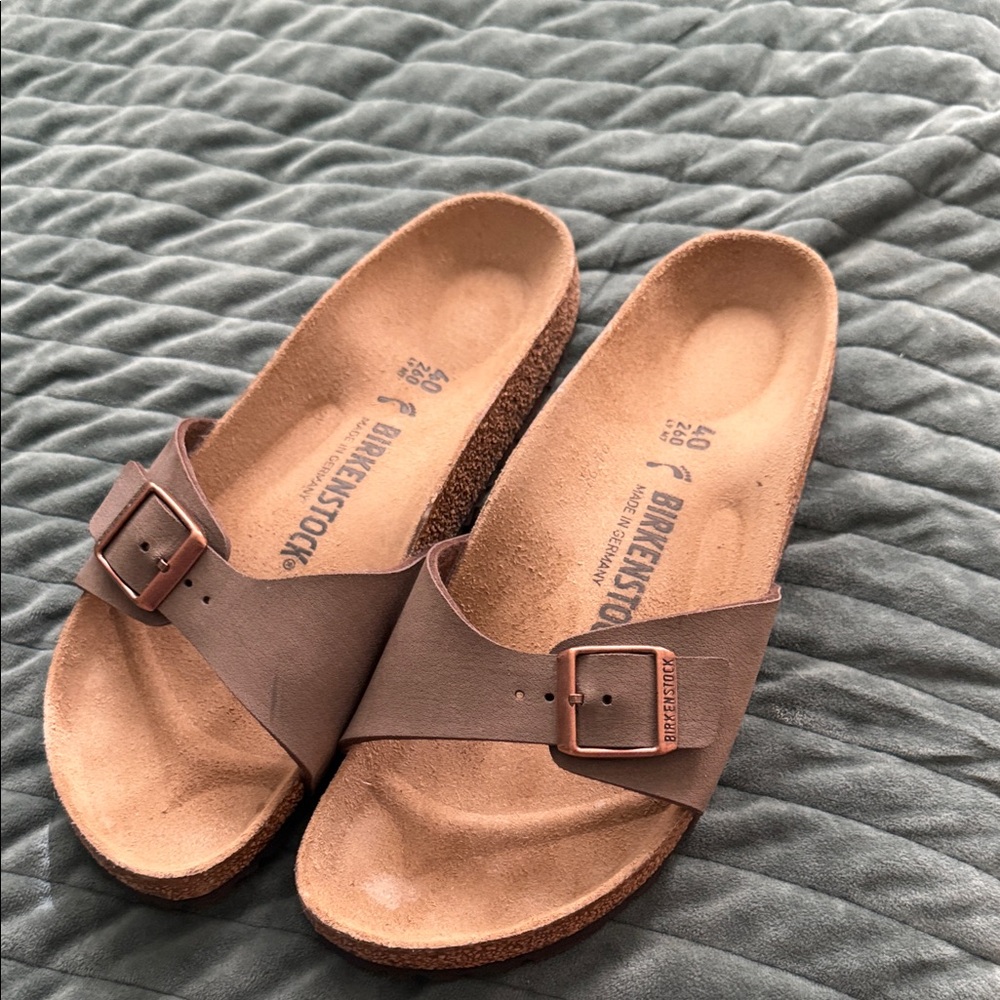 Birkenstock Tan Slide Sandals with Buckle